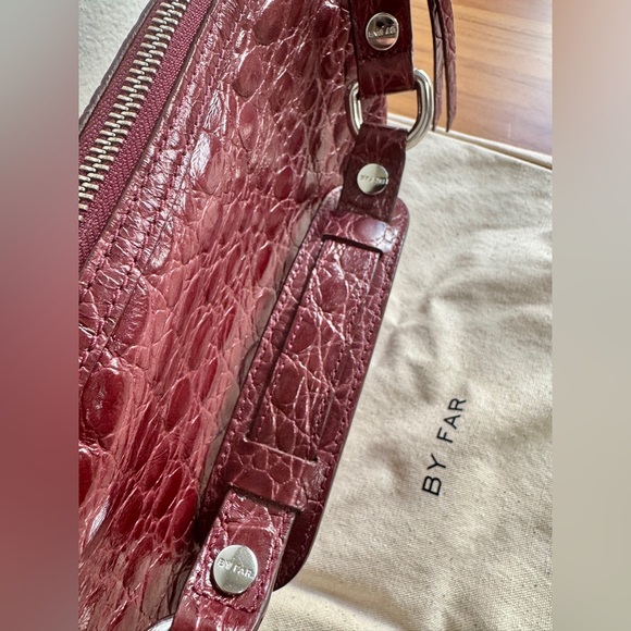 By Far Gib Shoulder Bag Wine Circular Croco Embossed Leather EUC - Picture 11 of 15
